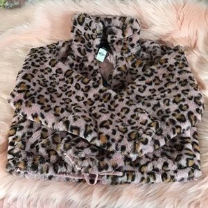 Pink Victoria Secret semi crop top sweater faux feather.